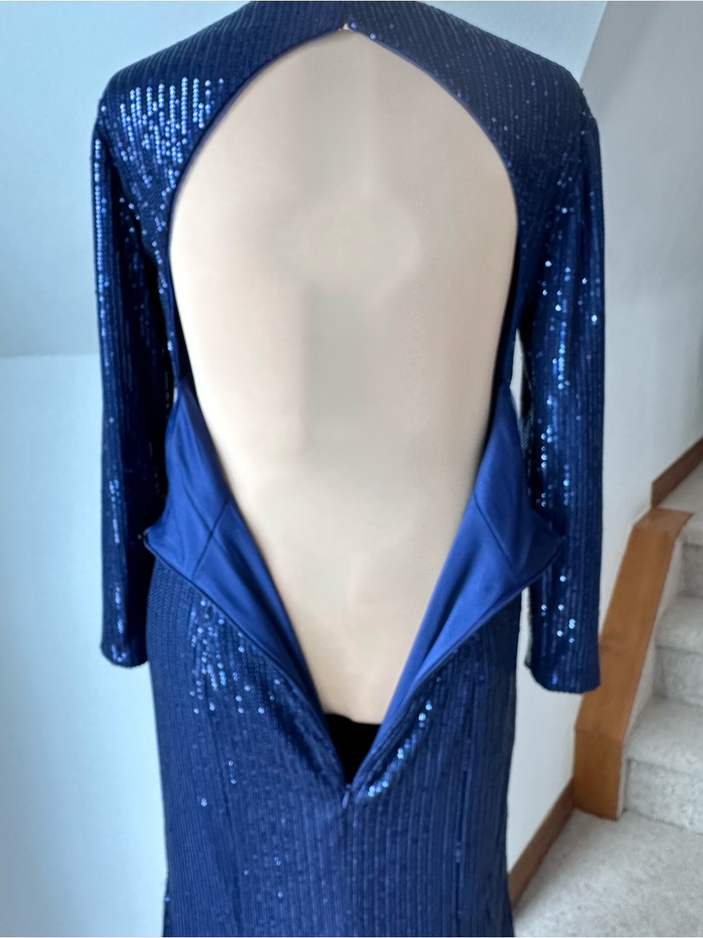 Sequin Gown Womens 16 Long Sleeve Open Back Formal Maxi Prom Mother of the Bride - Picture 9 of 15